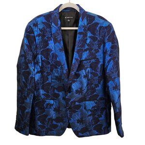 Inc International Concept Blue Floral Metallic Fancy Blazer Jacket Size XL